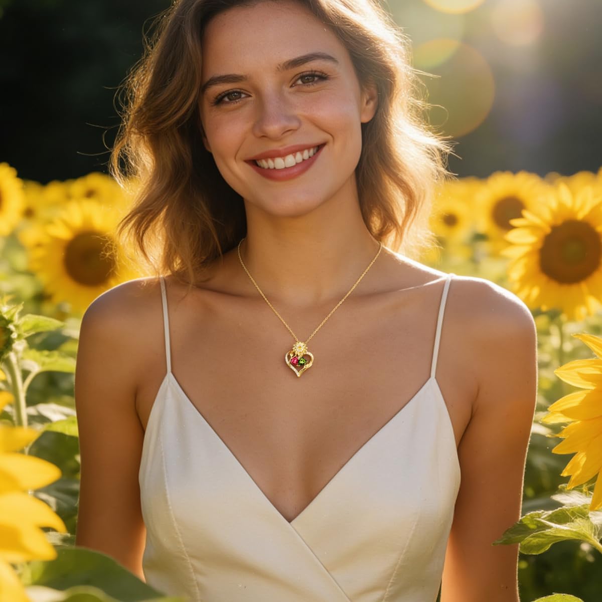 MONOOC Sunflower Gifts for Women - Sunflower Necklace for Women August & May Birthstone Necklace Peridot Light Green & Emerald Green Color Jewelry August May Birthday Gifts for Woman Wife Mom