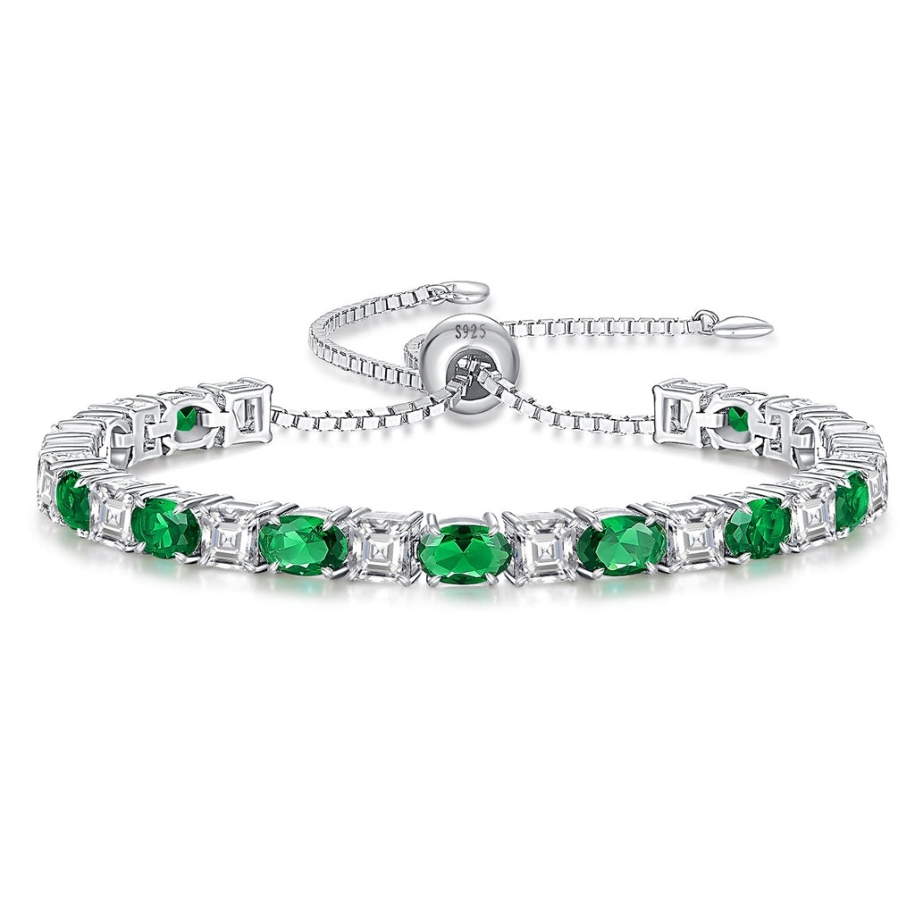 ETERMBOL Birthstone Tennis Bracelets for Women Emerald Bracelets for Women White Gold Bracelets May Birthstone 925 Sterling Silver Adjustable Chain 6-9 Inchs Jewelry Anniversary Birthday Gifts for Women Mom Wife Her