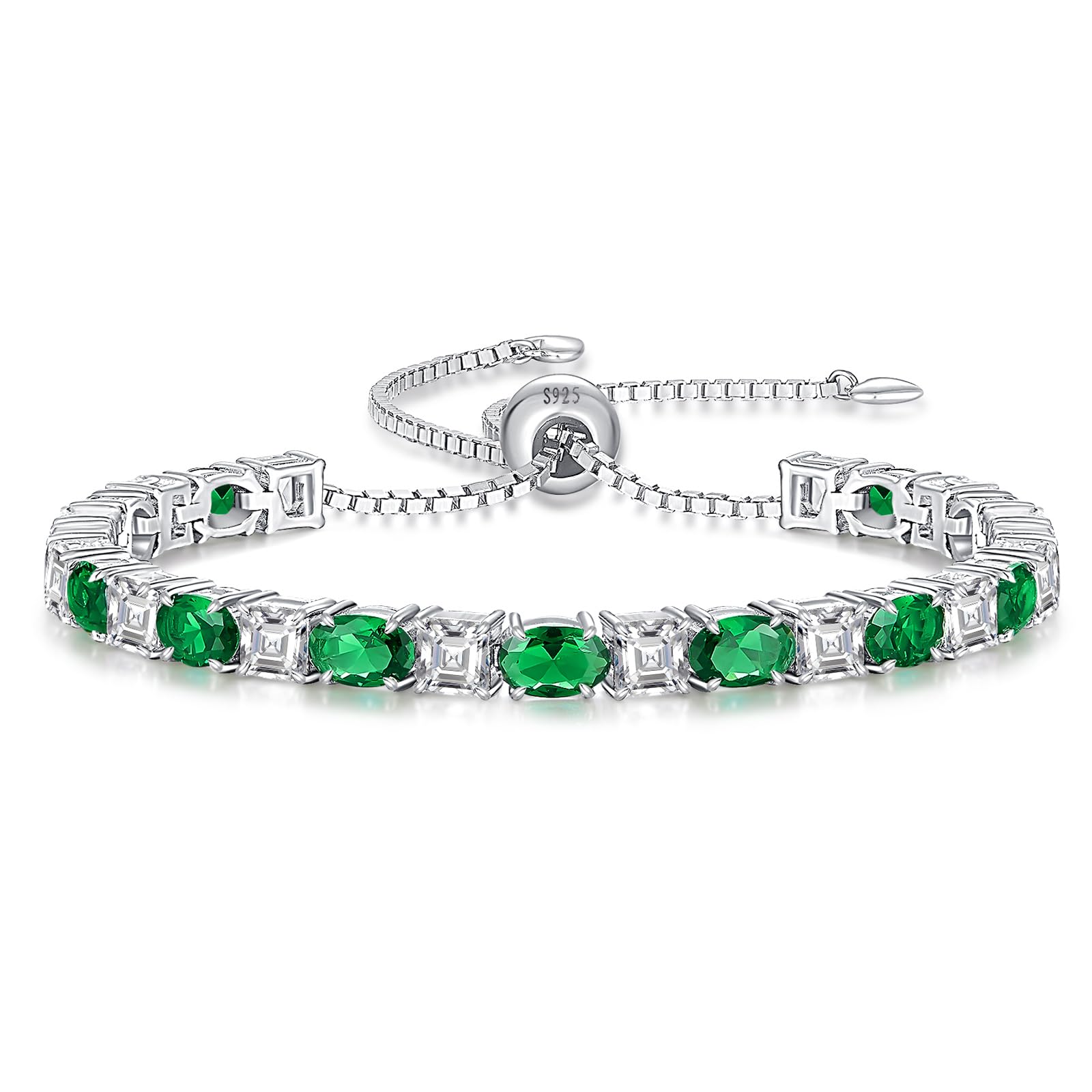 ETERMBOL Birthstone Tennis Bracelets for Women Emerald Bracelets for Women White Gold Bracelets May Birthstone 925 Sterling Silver Adjustable Chain 6-9 Inchs Jewelry Anniversary Birthday Gifts for Women Mom Wife Her