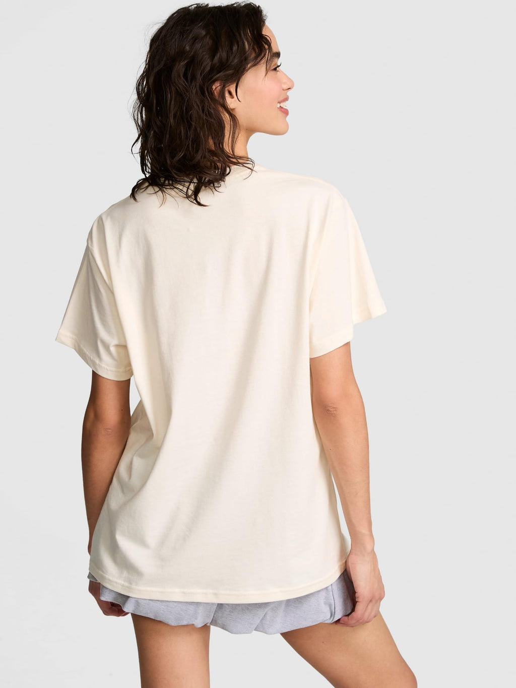 Victoria's Secret Pink Women's Oversized Campus Cotton T-Shirt, Winter White, (XS)