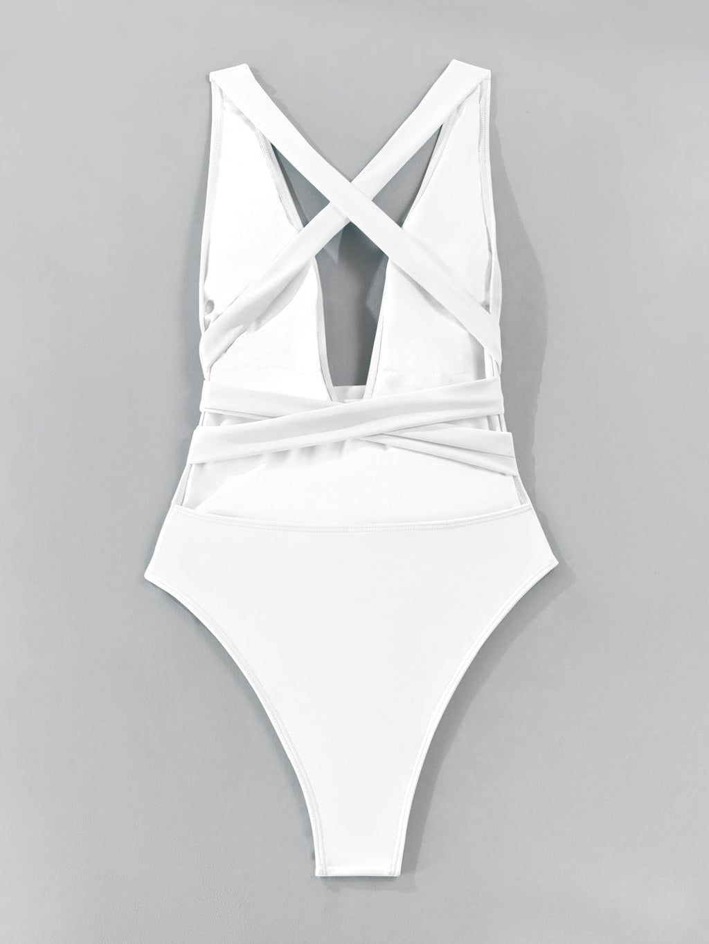 Lilosy Petite Sexy Lace Up Plunge Neck Backless High Waisted Cut Leg Rise Thong Cheeky Brazilian 1 Piece Bikini Swimsuit Women Back Bathing Suit Tie Criss Cross Monokini White XX-Small