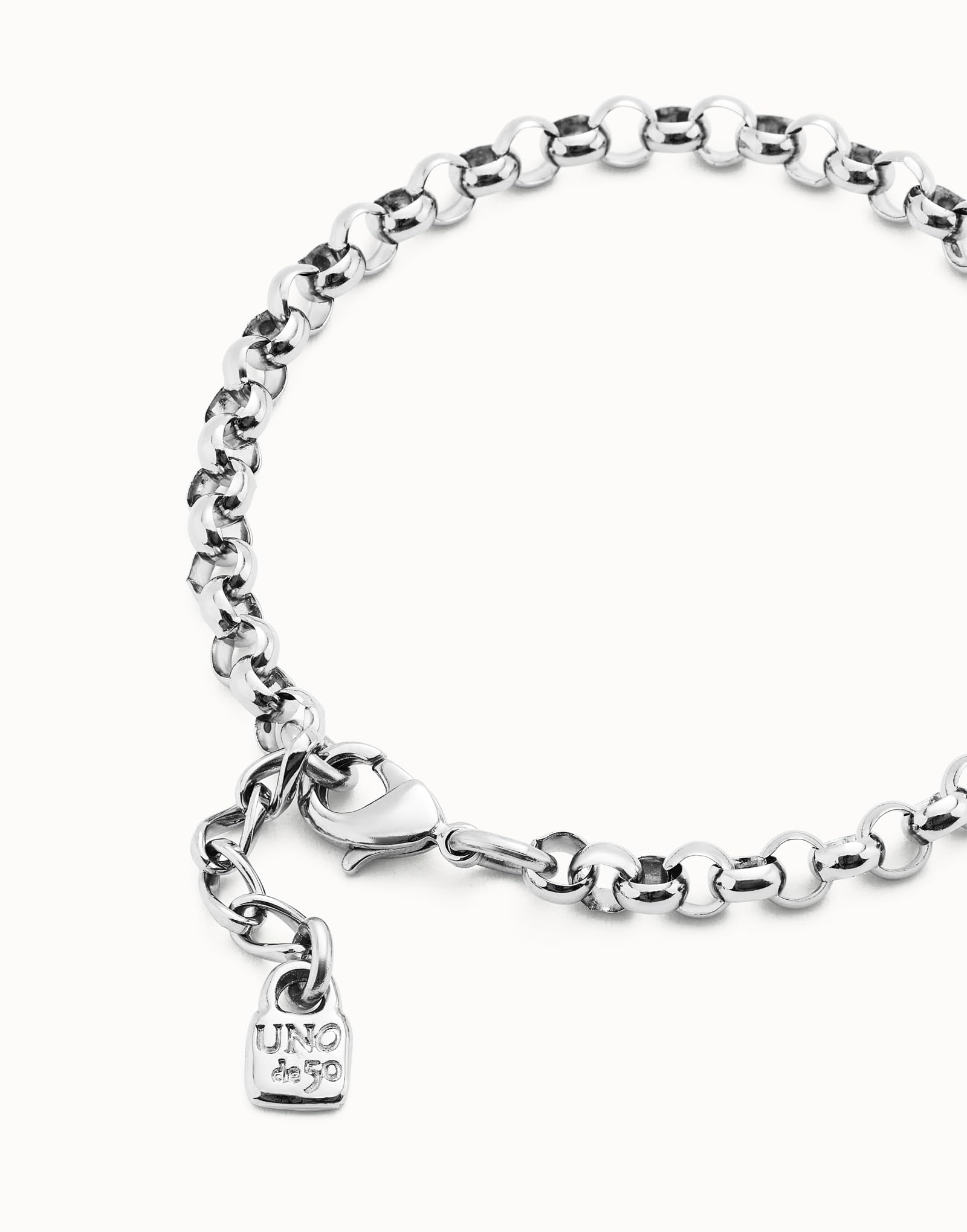 Uno de 50 Chain Link Bracelet, Rolo Style, 7" Adustable to 8" (Sterling Silver-plated)