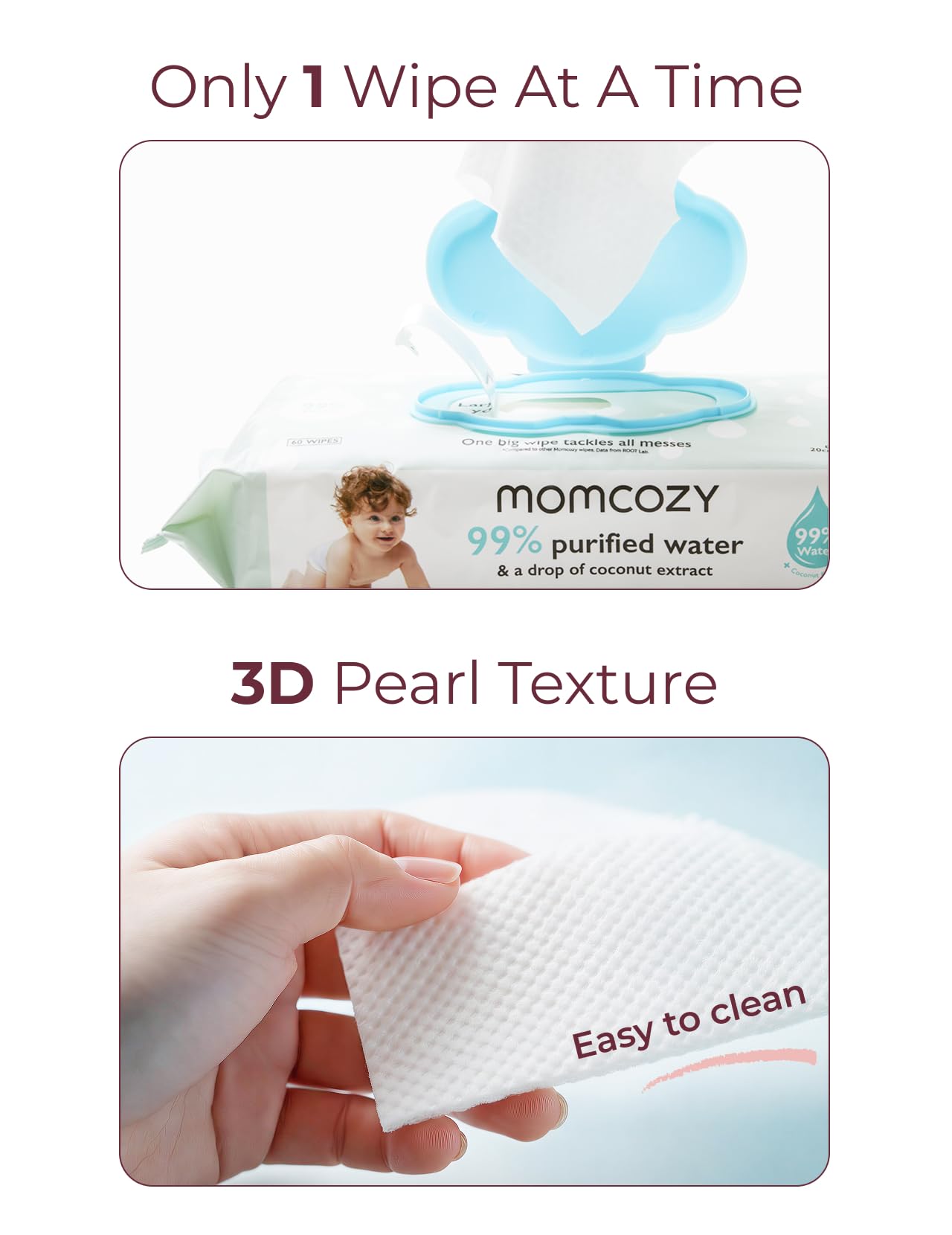 Momcozy Baby Wipes-Extra Large Size Design, 99% Water Based, Unscented & Hypoallergenic, Cleansing & Moisturizing Baby Wipes for Sensitive Skin, 12 Flip-Top Packs (720 Wipes Total)