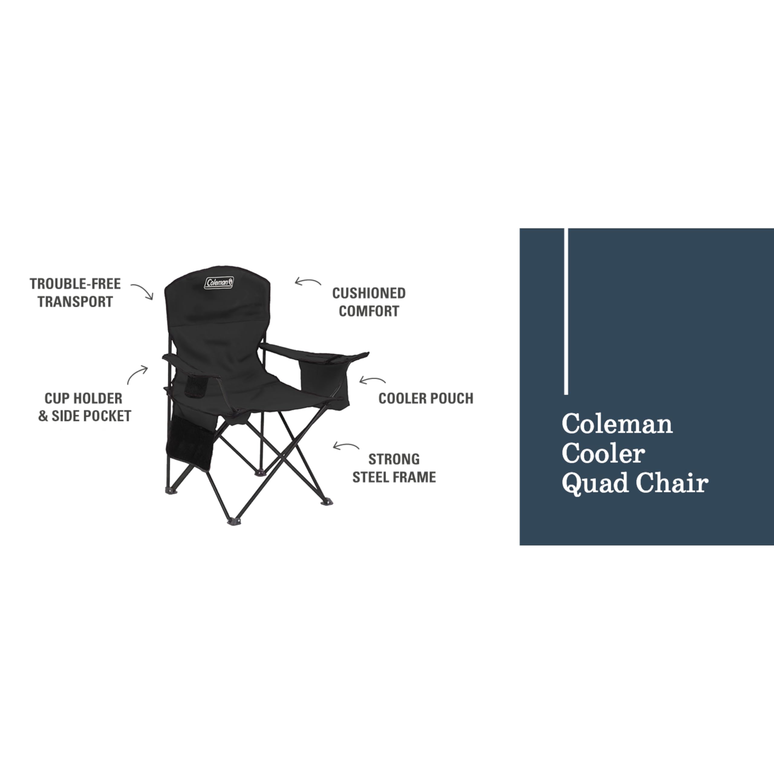 Coleman Portable Camping Chair with 4-Can Cooler, Cushioned Seat & Back with Side Pockets & Cup Holder, Carry Bag Included, Great for Camping, Tailgating, Firepits, Patio, & More