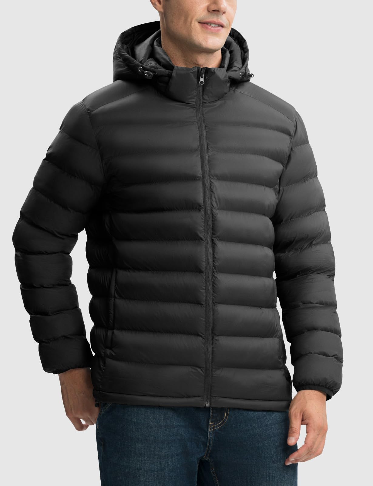 Rdruko Men's Puffer Jacket with Detachable Hood Lightweight Water Resistant Insulated Winter Puffy Coat, Black, 3X-Large