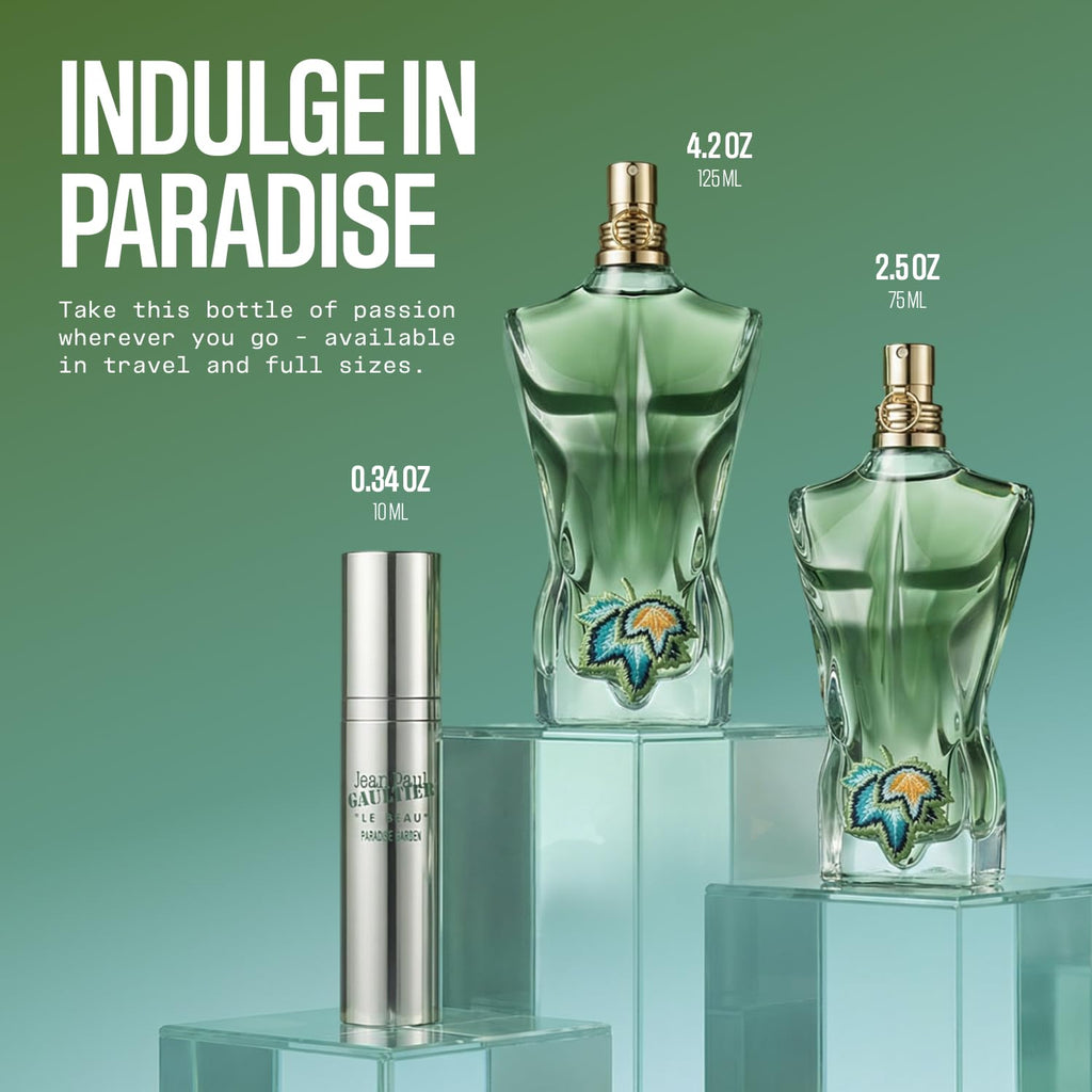 Jean Paul Gaultier Le Beau Paradise Garden Eau de Parfum for Men - Long Lasting Fresh Woody Aquatic Men's Cologne with Coconut Water, Green Fig & Sandalwood - Designer Fragrance Spray, 2.5 oz
