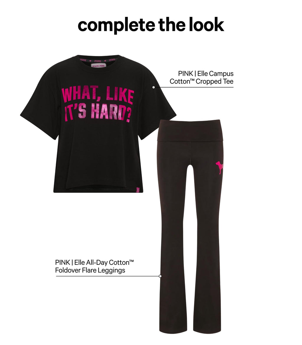 Victoria's Secret Pink | Elle All-Day Cotton™ Foldover Flare Leggings, Pure Black, M