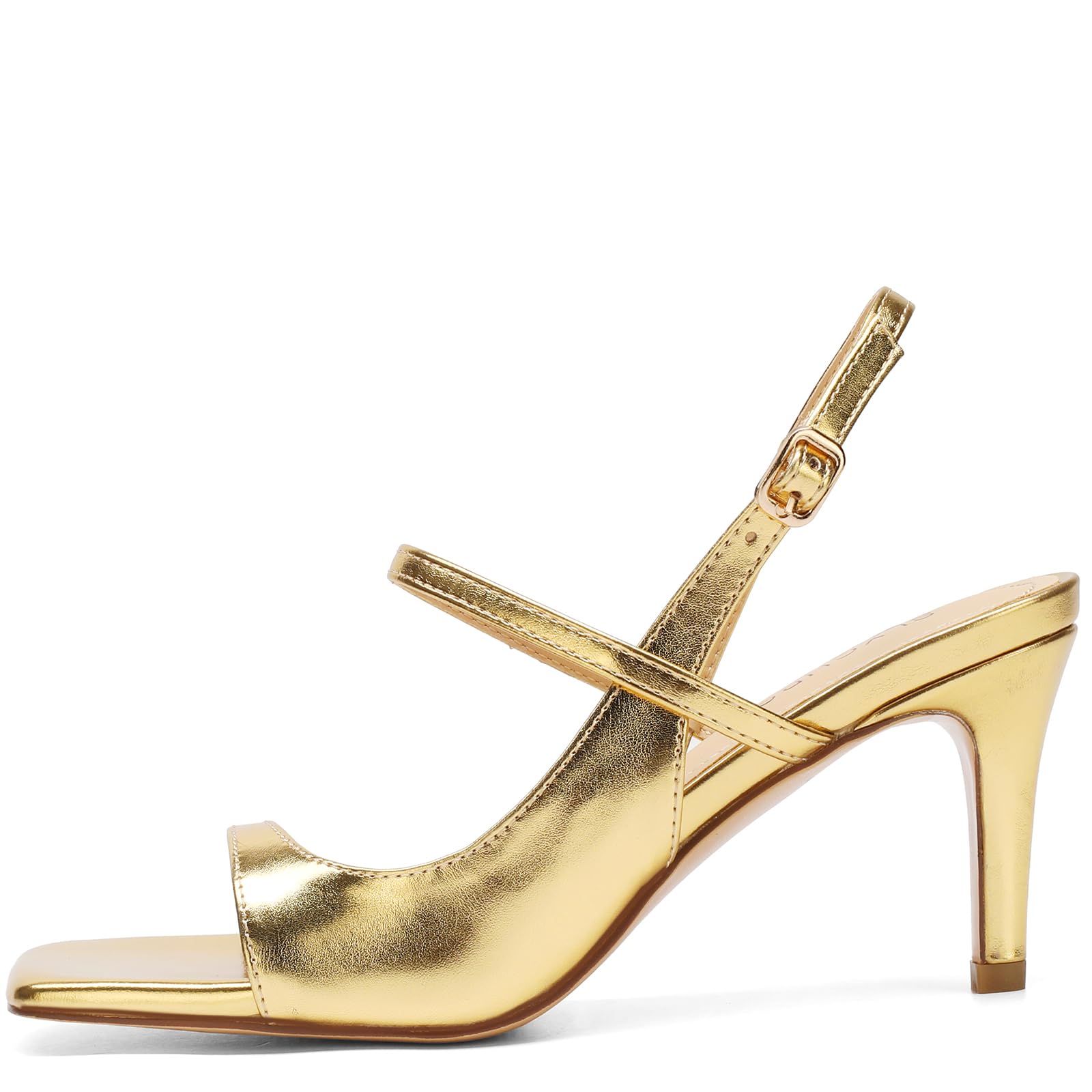 SLXCHBSL Women's Stiletto Heeled Sandals Square Open Toe 3 Inch Thin High Heels Ankle Strap Elegant Heels for Wedding Party Prom or Daily Wear
