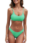 Fanuerg Women's Ribbed Bikini Sets Scoop Neck Cheeky Swimsuit Textured Two Piece Bathing Suit Lake Green S