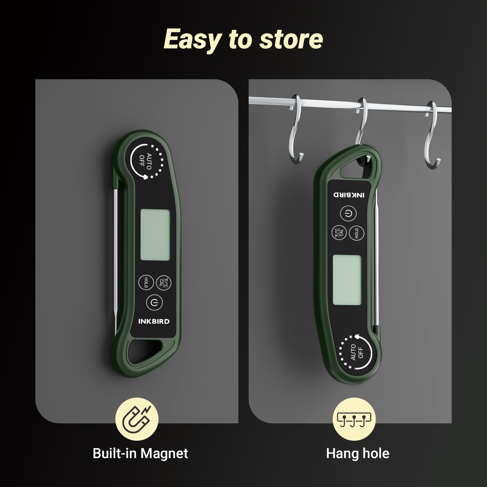 INKBIRD 0.5 Seconds Instant Read Meat Thermometer for Cooking RHT-11K, ±0.5℉ Accuracy Digital Food Thermometer with 1.42inch Large Screen, Waterproof Kitchen Thermometer for Candy, Grill, BBQ, Brewing