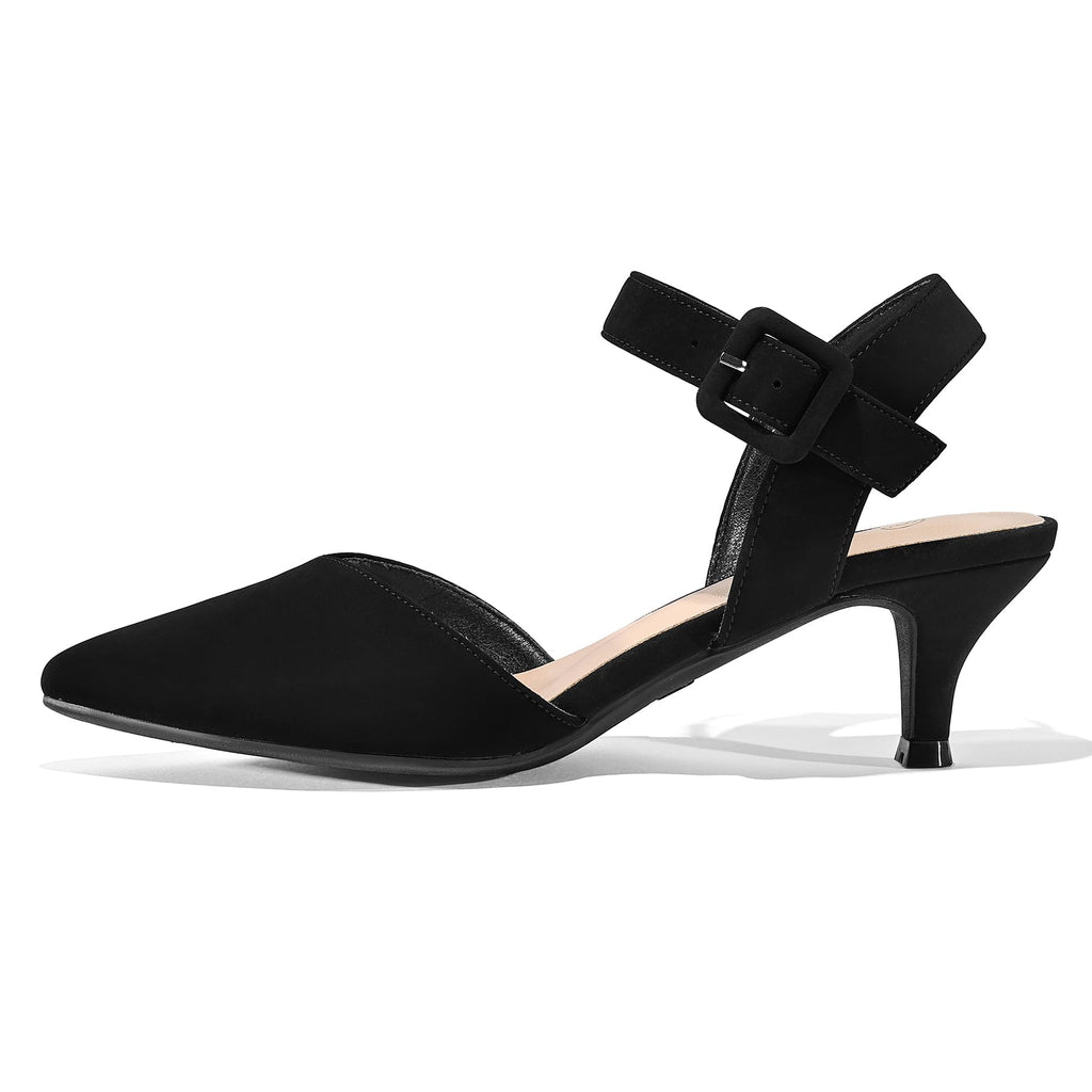 mysoft Women's Kitten Heels Pumps 2 Inch Low Heel Closed Toe Dress Shoes for Wedding Party Office Comfort Fit Medium Wide Width Black Nubuck
