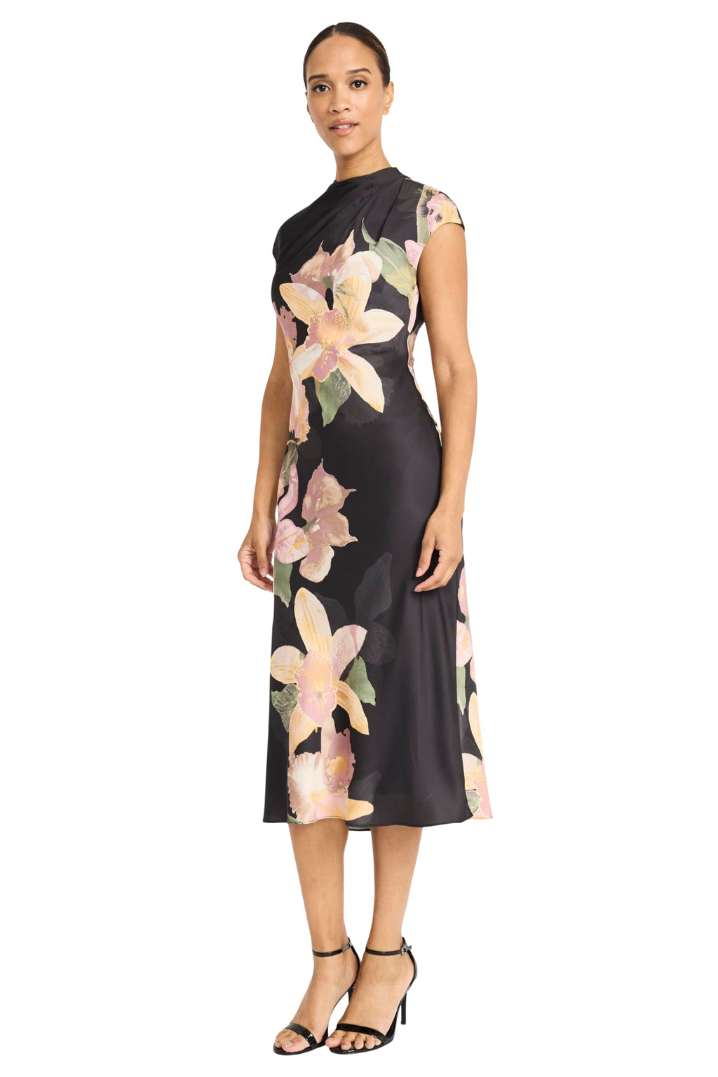 Maggy London Women's Dresses Women's Mock Neck Midi Length A-Line - Cap Sleeve Formal - Special Occasion Dress, Black/Blush, 0
