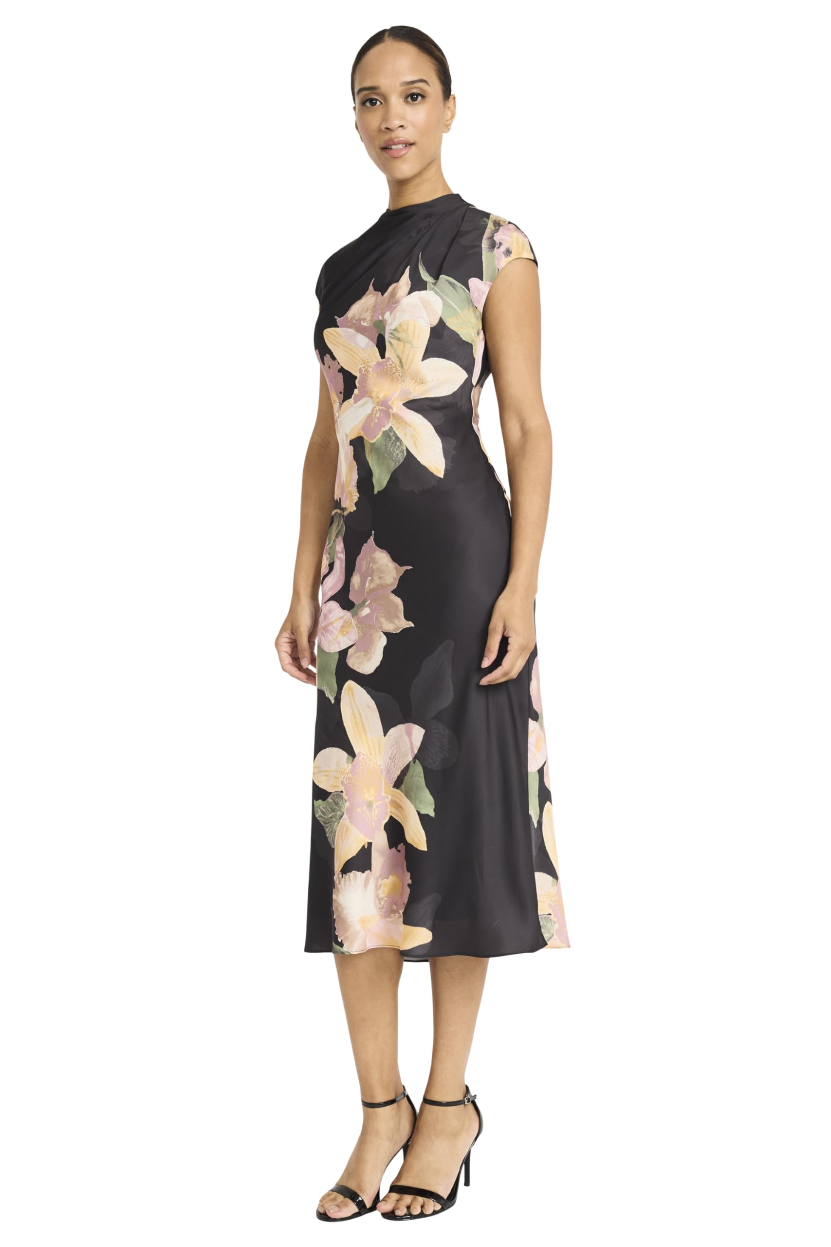 Maggy London Women's Dresses Women's Mock Neck Midi Length A-Line - Cap Sleeve Formal - Special Occasion Dress, Black/Blush, 0