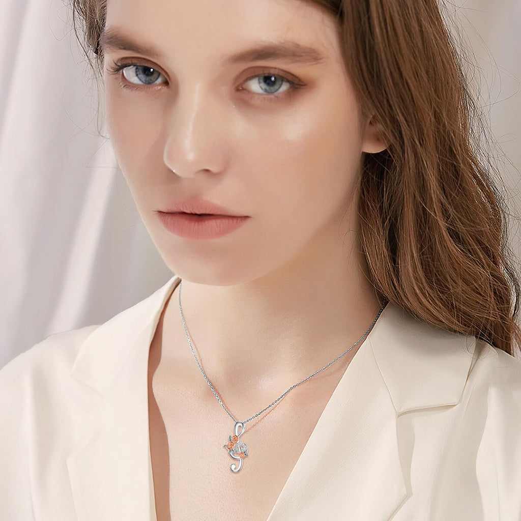 LWXIE Diamond Music Note Necklace 925 Sterling Silver Treble Clef Pendant Necklace with Lab Grown Diamonds Jewelry Gifts for Women Musician Music Lovers