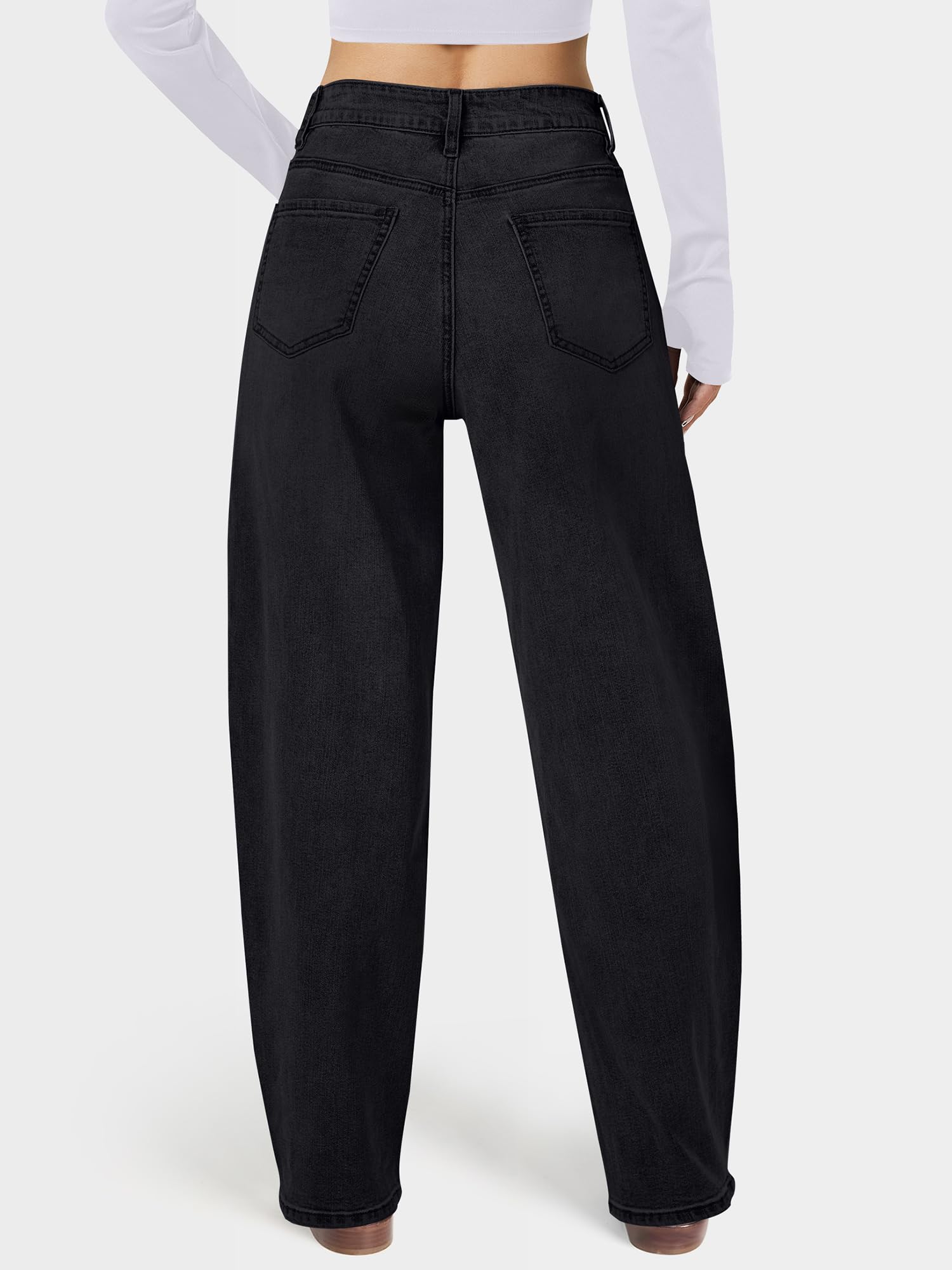 AUWUKA Barrel Jeans for Women, High Waisted Wide Straight Leg Boyfriend Microelastic Womens Mom Jeans Black