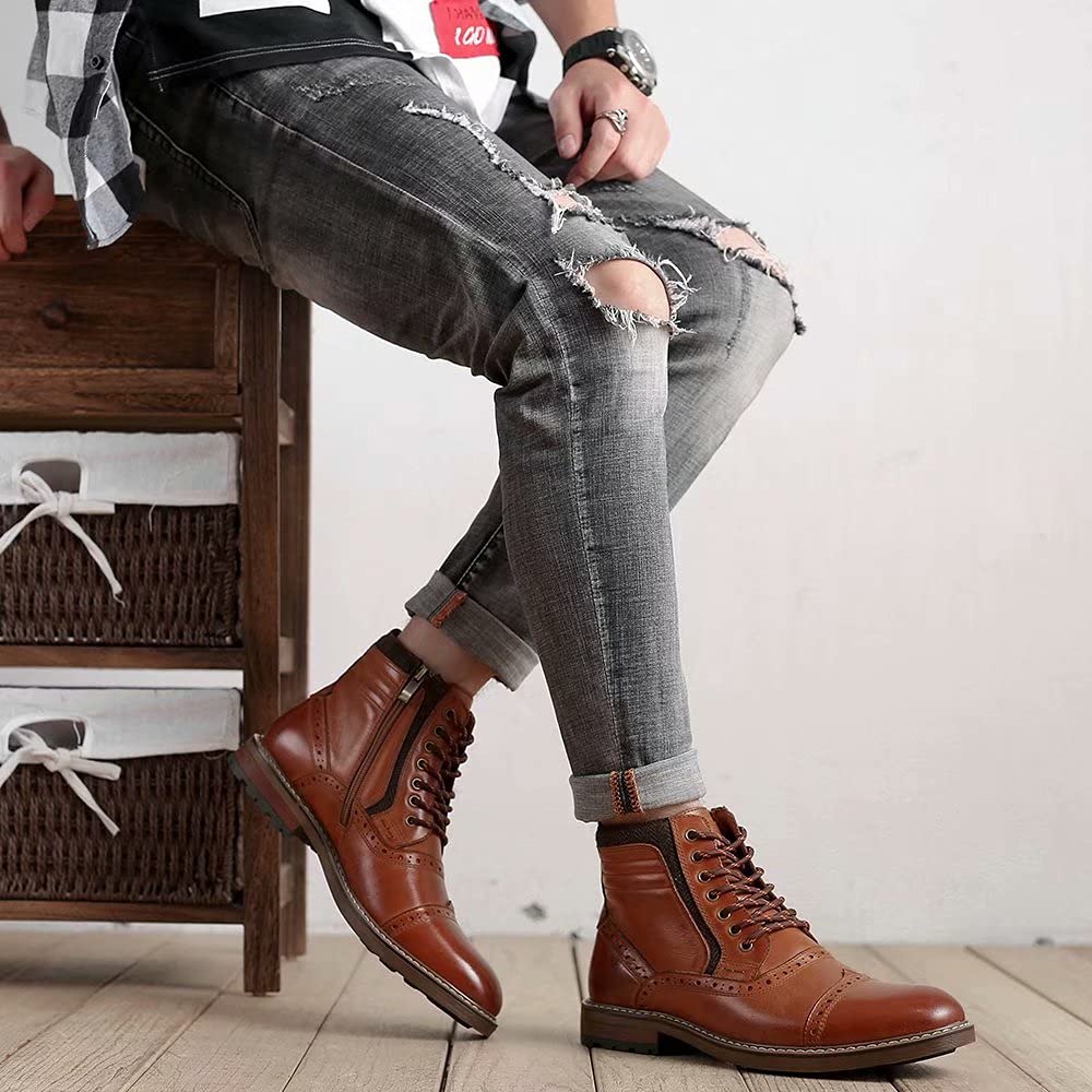 Arkbird Mens Chelsea Boots, Stylish and Comfort Leather Chukka Ankle Boots with Zipper (Brown 9)