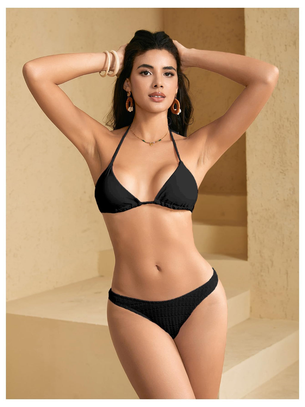 WDIRARA Women's Solid Triangle Bikini Top Sexy Halter String Micro Bathing Suits Tops Black Small