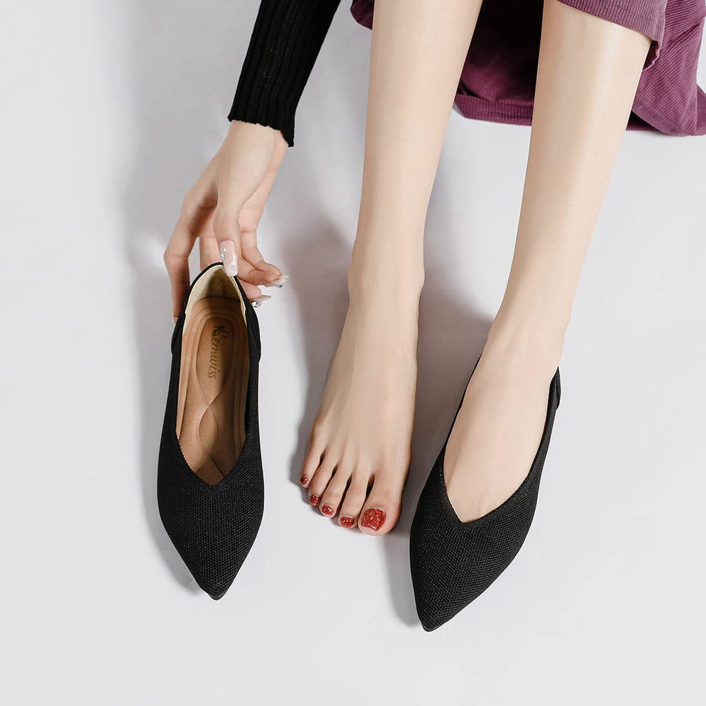 Semwiss Women's Ballet Flats Comfortable Casual Dressy Shoes,Work Flats Office Shoes Pointed Toe Leopard Flats Black Size 7.5
