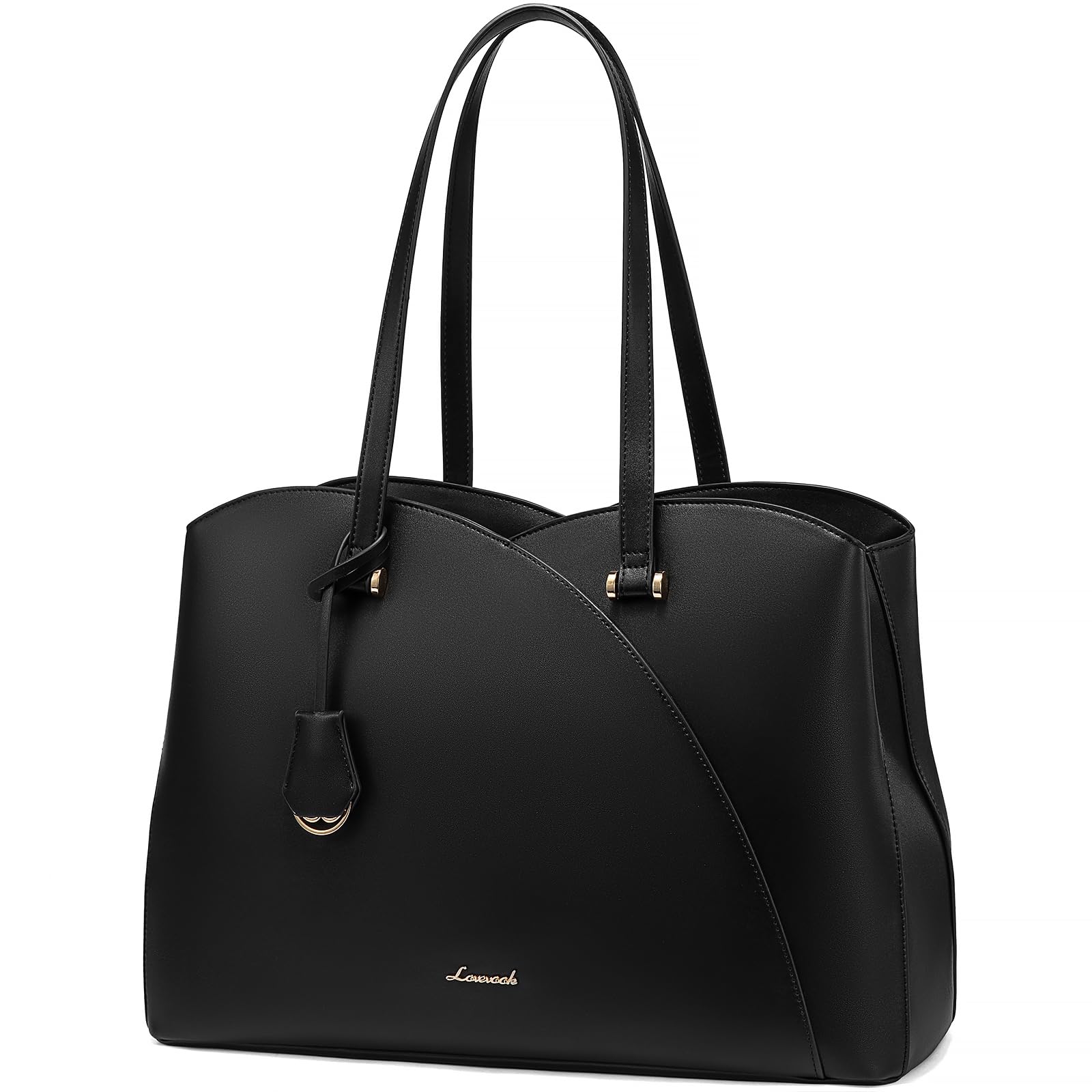 LOVEVOOK Laptop Tote Bag for Women, Work Bags Laptop Bag Teacher Tote Bag, Leather Computer Bag Large Purses Handbag Professional Briefcase, Black, Fits 15.6 Inch Laptop, Black