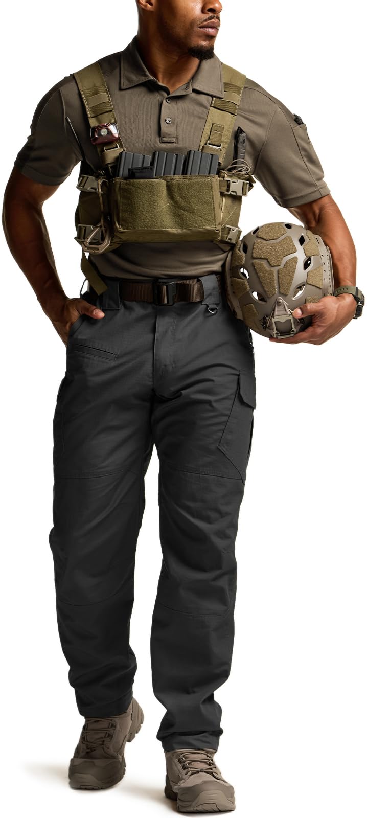 CQR Men's Tactical Pants, Water Resistant Ripstop Cargo Pants, Lightweight EDC Work Hiking Pants, Outdoor Apparel, Raider Mag Pocket Black, 34W x 30L