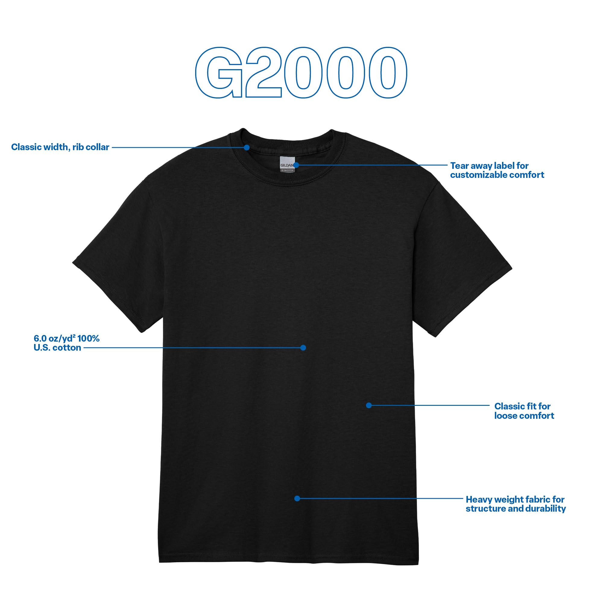 Gildan Adult Ultra Cotton T-Shirt, Style G2000, Multipack, Black (2-Pack), 2X-Large