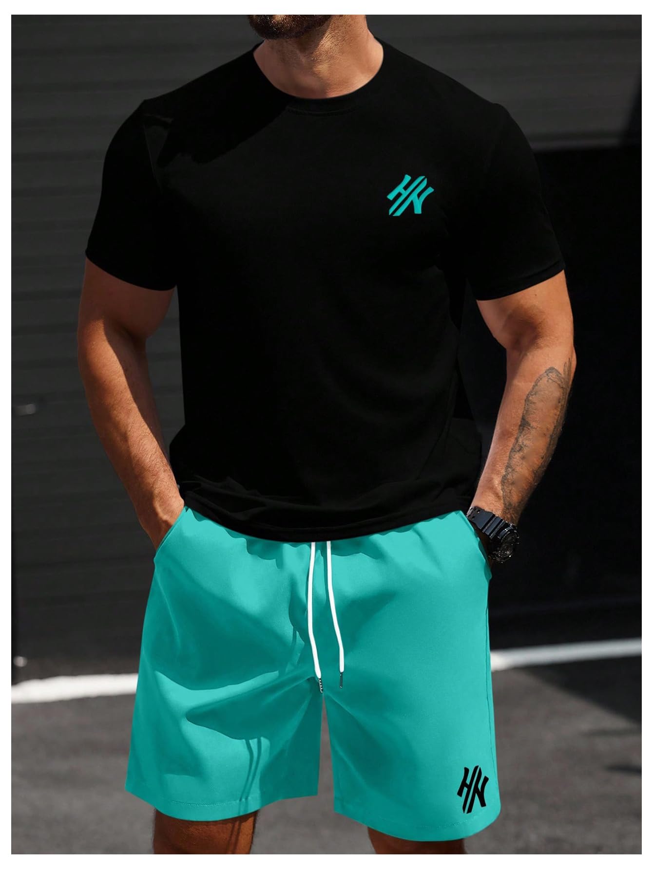 WDIRARA Men's Big and Tall 2 Piece Outfits Letter Camo Print Short Sleeve Tracksuit Track Shorts Set Green and Black XX-Large Plus