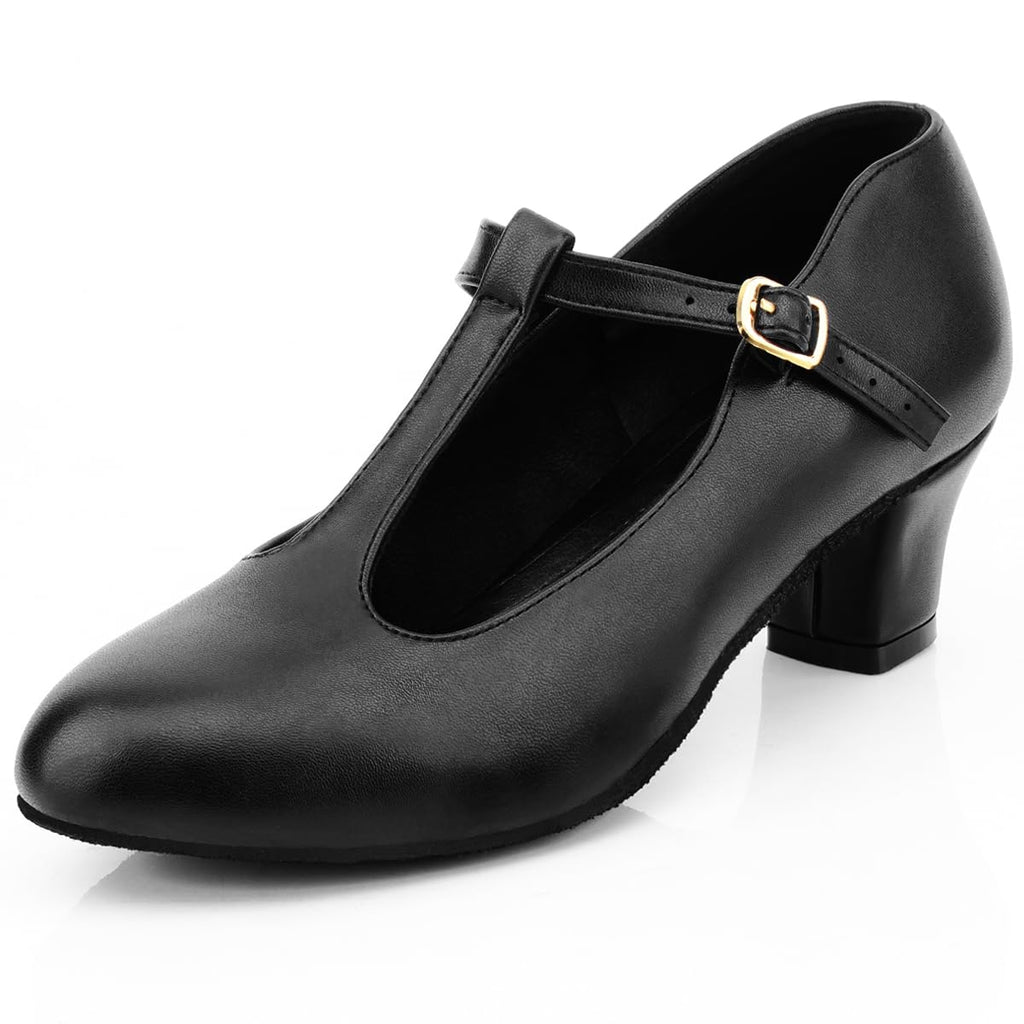 Bokimd Women's Character Shoes Non-Slip Latin Salsa Ballroom Dance Heels T-Strap Wedding Pumps (10.5 / Black)