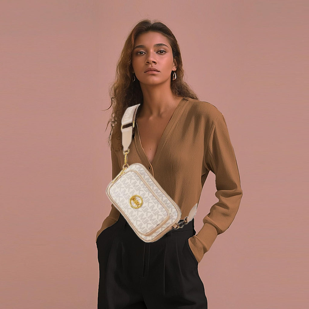 Xehuro Small Crossbody Purse Shoulder Bag for Women Chest Bag Daypack Multiple Pockets with Wide Strap (Beige)