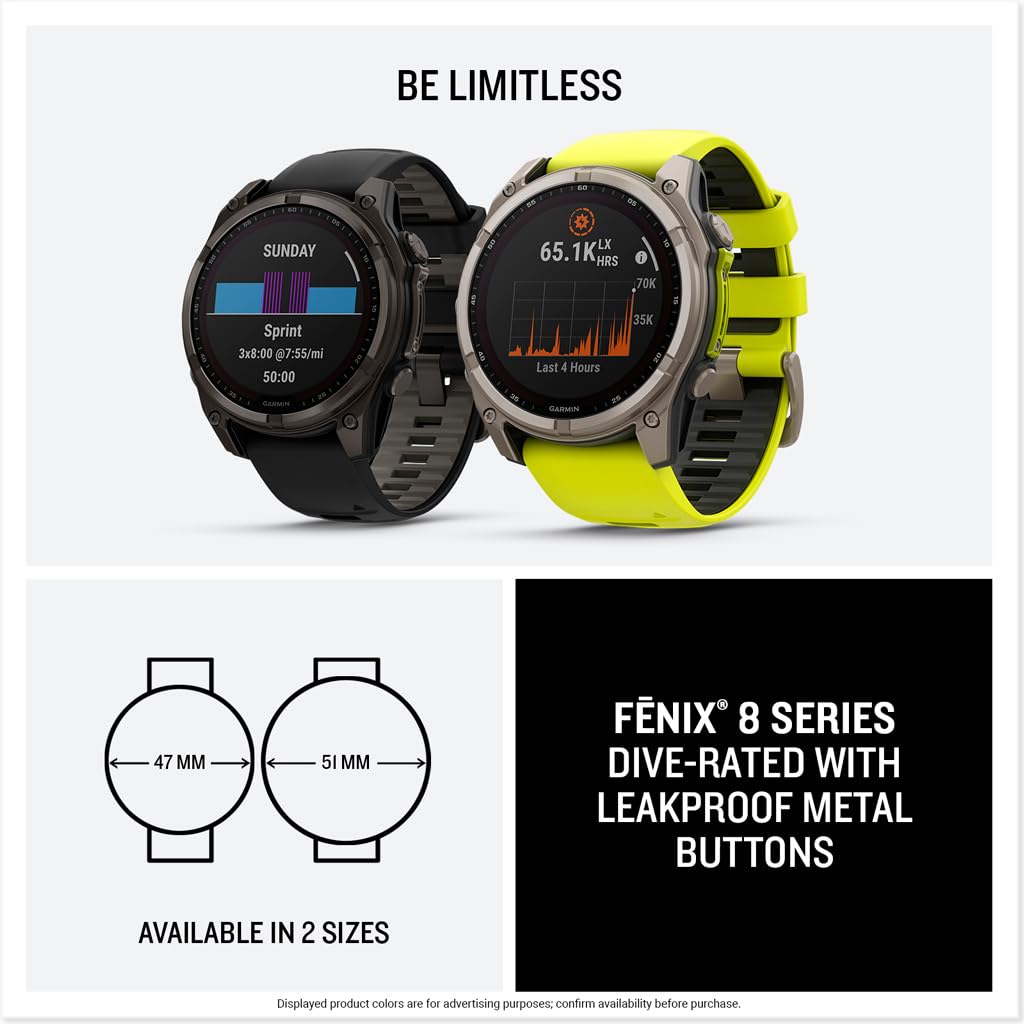 Garmin fēnix® 8 – 51 mm, Solar, Sapphire, Premium Multi-Sport GPS Smartwatch, Long-Lasting Battery Life, Dive-Rated, Built-in LED Flashlight, Carbon Gray DLC Titanium with Pebble Gray Band