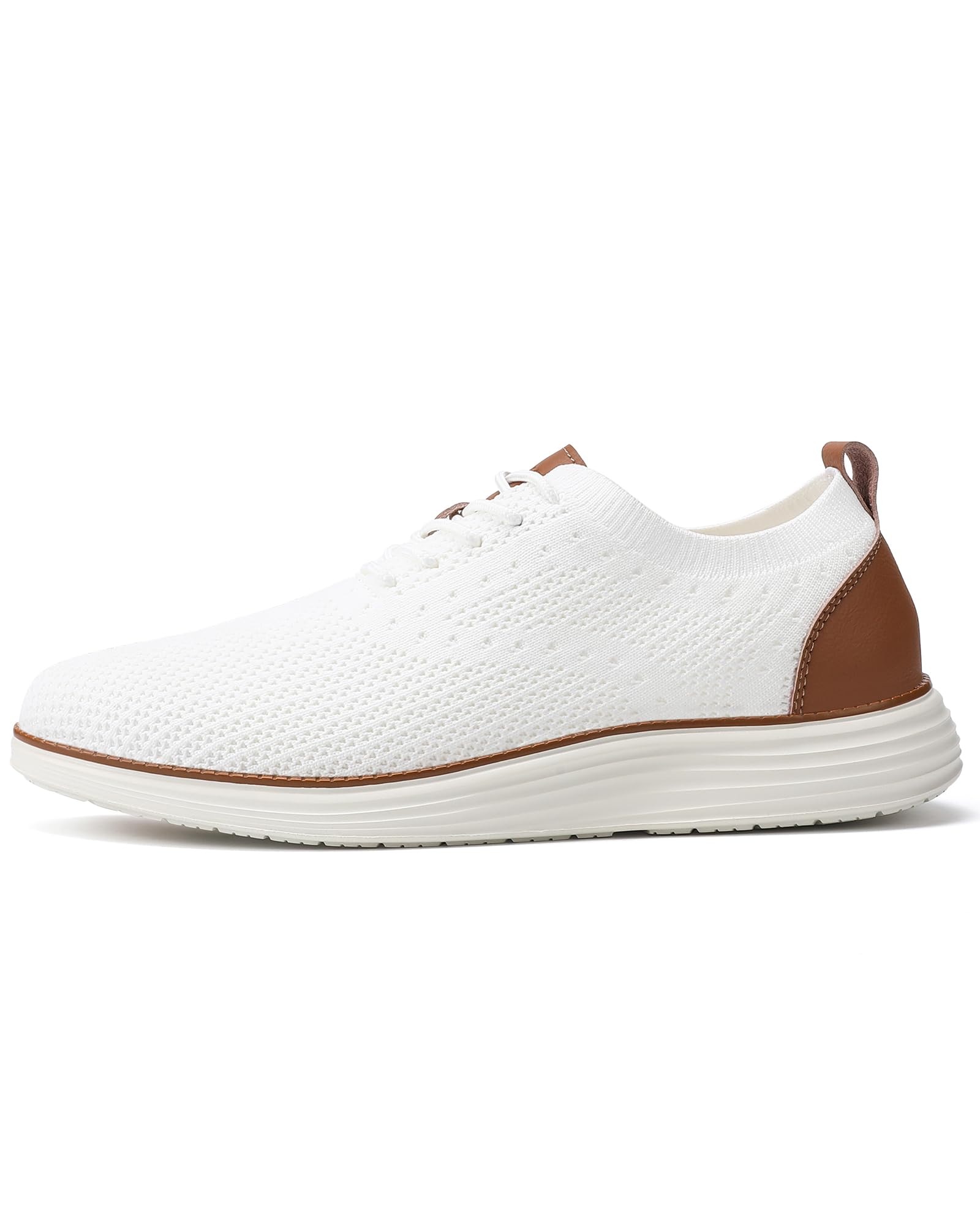 VILOCY Men's Dress Sneakers Oxfords Casual Business Shoes Lace Up Lightweight Walking Knit Mesh Fashion Sneakers White,EU43