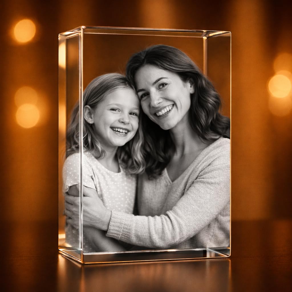 Personalized 3D Holographic Photo Etched Engraved Inside The Crystal : Birthday, Wedding Gift, Memorial, Mother's Day, Valentine's, Christmas, Small Rectangle (1.96" x 3.14" x 1.96")