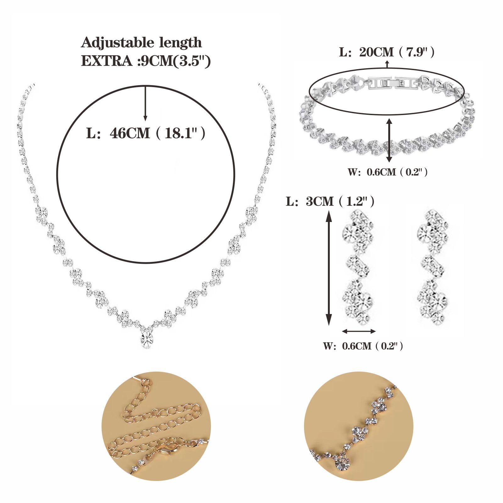 Tatibana Crystal Wedding Jewelry Set, Silver Necklace Earrings, Bracelet Crystal Bridal Wedding Jewelry Sets, For Brides Prom Costume Accessories or Party Accessories