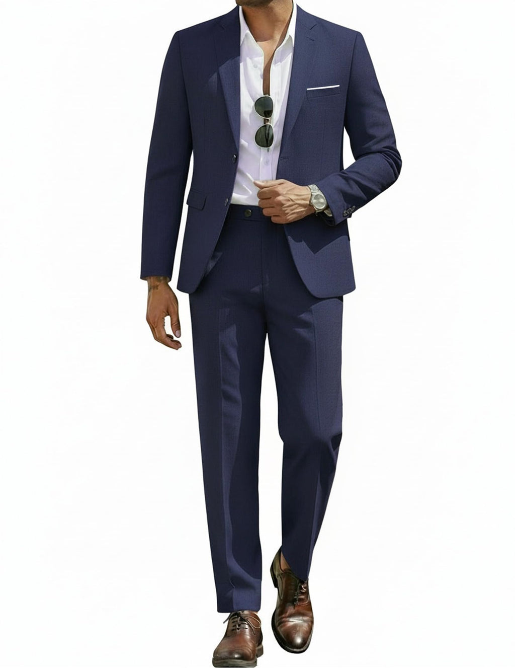 COOFANDY Men's 2 Piece Suits Classic Fit 2 Button Casual Suits Sets Blazer Jacket and Dress Pants for Wedding Business Prom Navy Blue