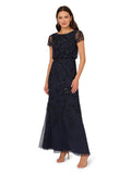 Adrianna Papell Women's Blouson Beaded Long Dress | Formal Beaded Dress with Bloused Bodice & Floral Embellishments