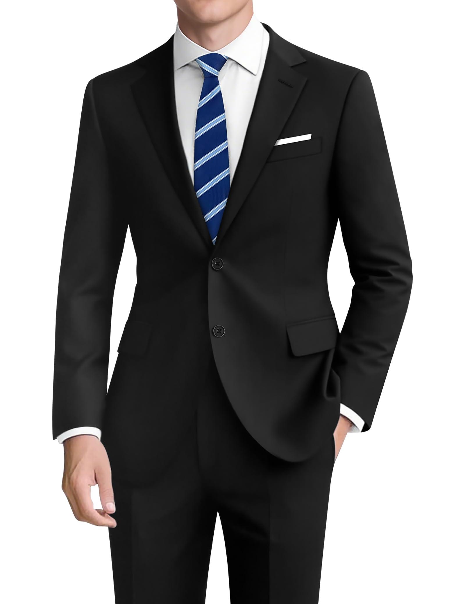 Pacific Perfect Mens Suit Tuxedo for Men Slim Fit 2 Piece Black Tuxedo Classic Fit Suit Jacket with Stretch Fabric for Business, Wedding, Prom, Party (Regular, 42R)