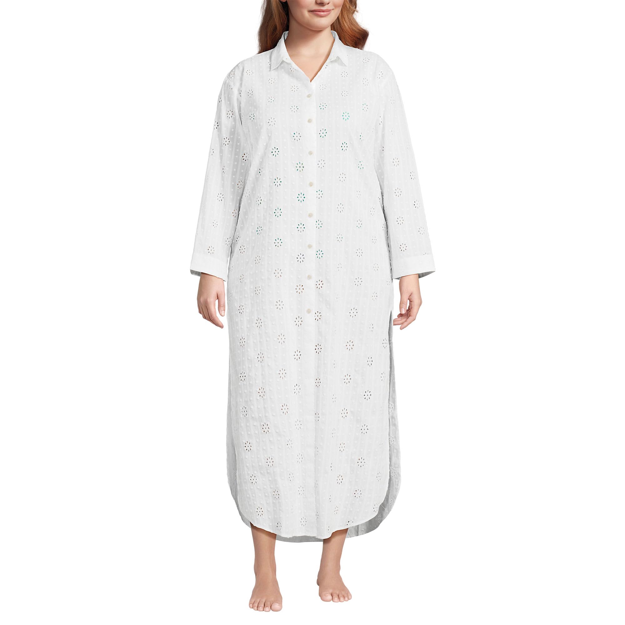 Lands' End Women's Eyelet Button Down Maxi Cover-up Dress X-Small White