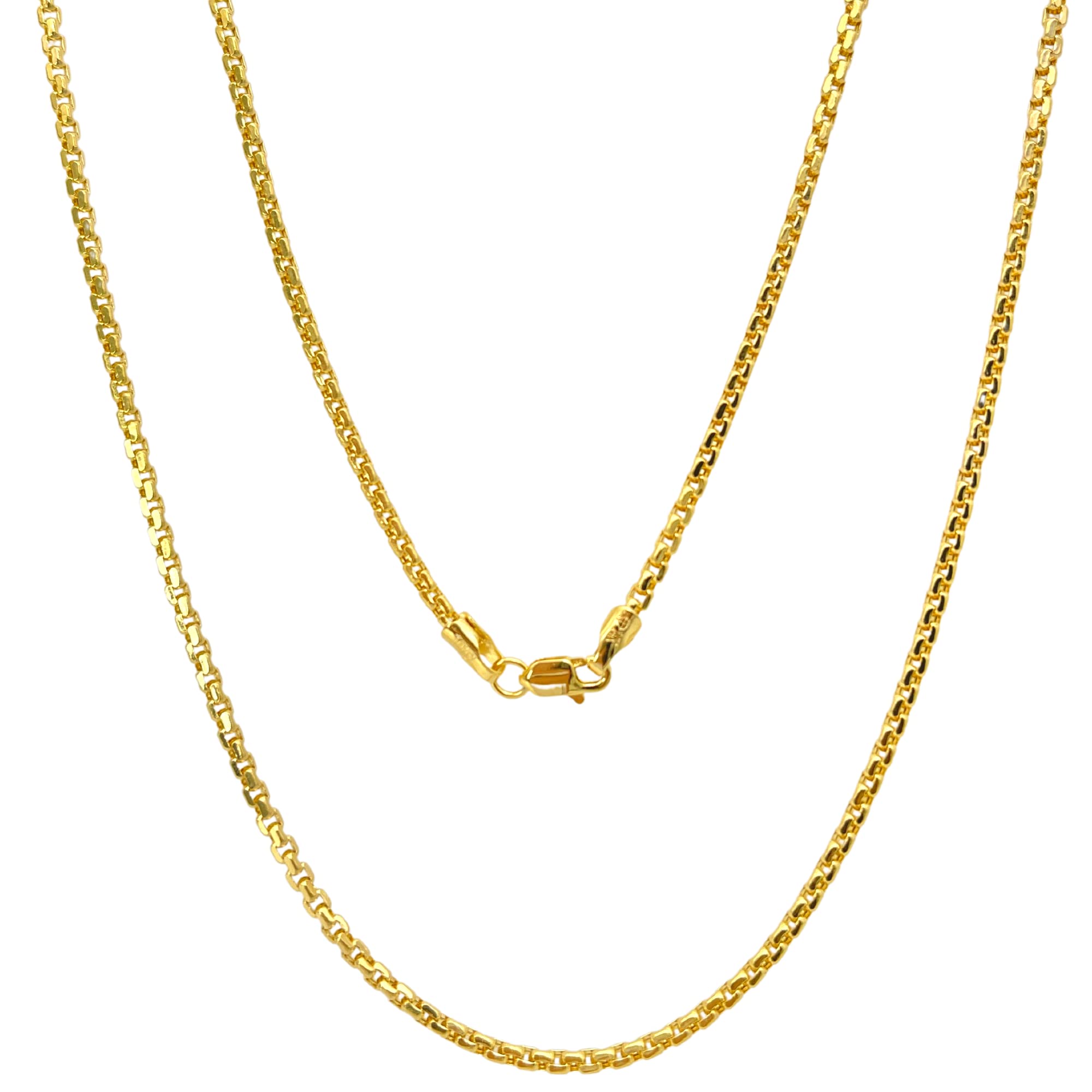 JEWELHEART 14K Real Gold Round Box Chain 1.8mm Yellow Real Gold Chains For Men Diamond Cut Link Chain Necklace For Women with Lobster Clasp 20"