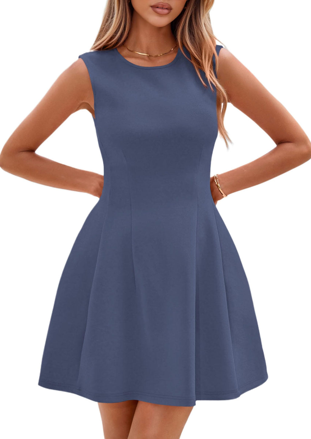 PRETTYGARDEN Summer Dresses for Women 2026 Elegant Classy Spring A Line Business Casual Work Graduation Cocktail Short Dress (Dusty Blue,XX-Large)