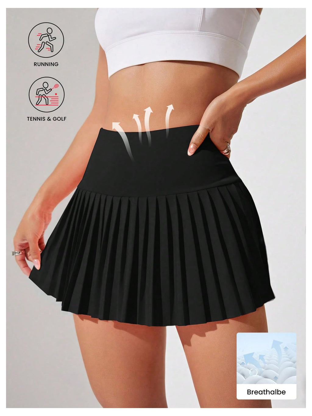 WDIRARA Women's Pleated Tennis Skirt High Waisted Golf Skort Athletic Mini Shorts Black X-Large