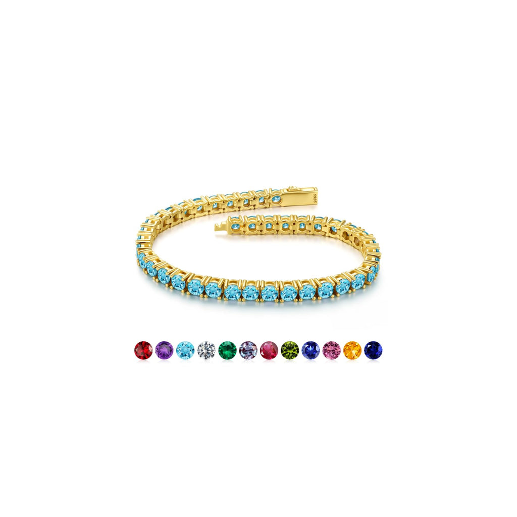 Iefil Simulated Aquamarine Tennis Bracelets for Women - 14K-Gold-Plated March Birthstone Bracelet Sterling Silver, Simulated Aquamarine Jewelry | Anniversary Women Gifts, Size 6.5"