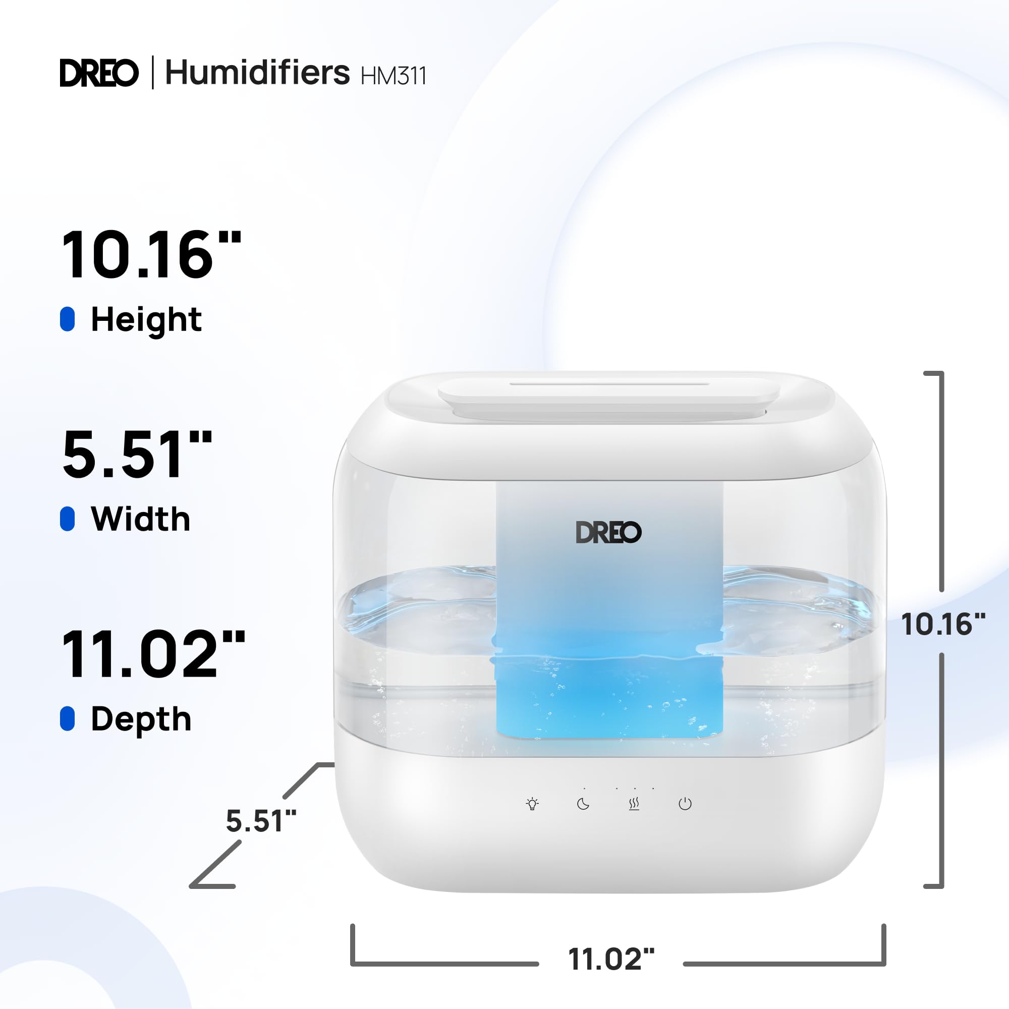 DREO Humidifiers for Bedroom, 4L Top Fill for Large Room, 36H Runtime, 28 dB Quiet Supersized Cool Mist Air Humidifier for Baby Nursery, Plants, Indoor, Night Light, Easy to Clean & Fill, White