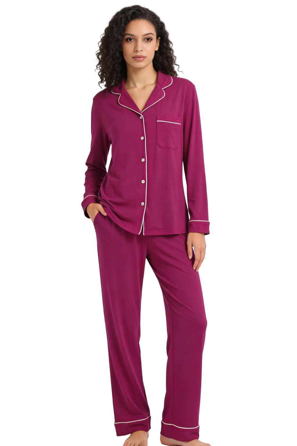 HEARTNICE Womens Pajama Set, Soft Long Sleeve Pajamas & Long Pants with Pockets, Button-up Sleepwear Lounge Pjs (Rose Pink, M)
