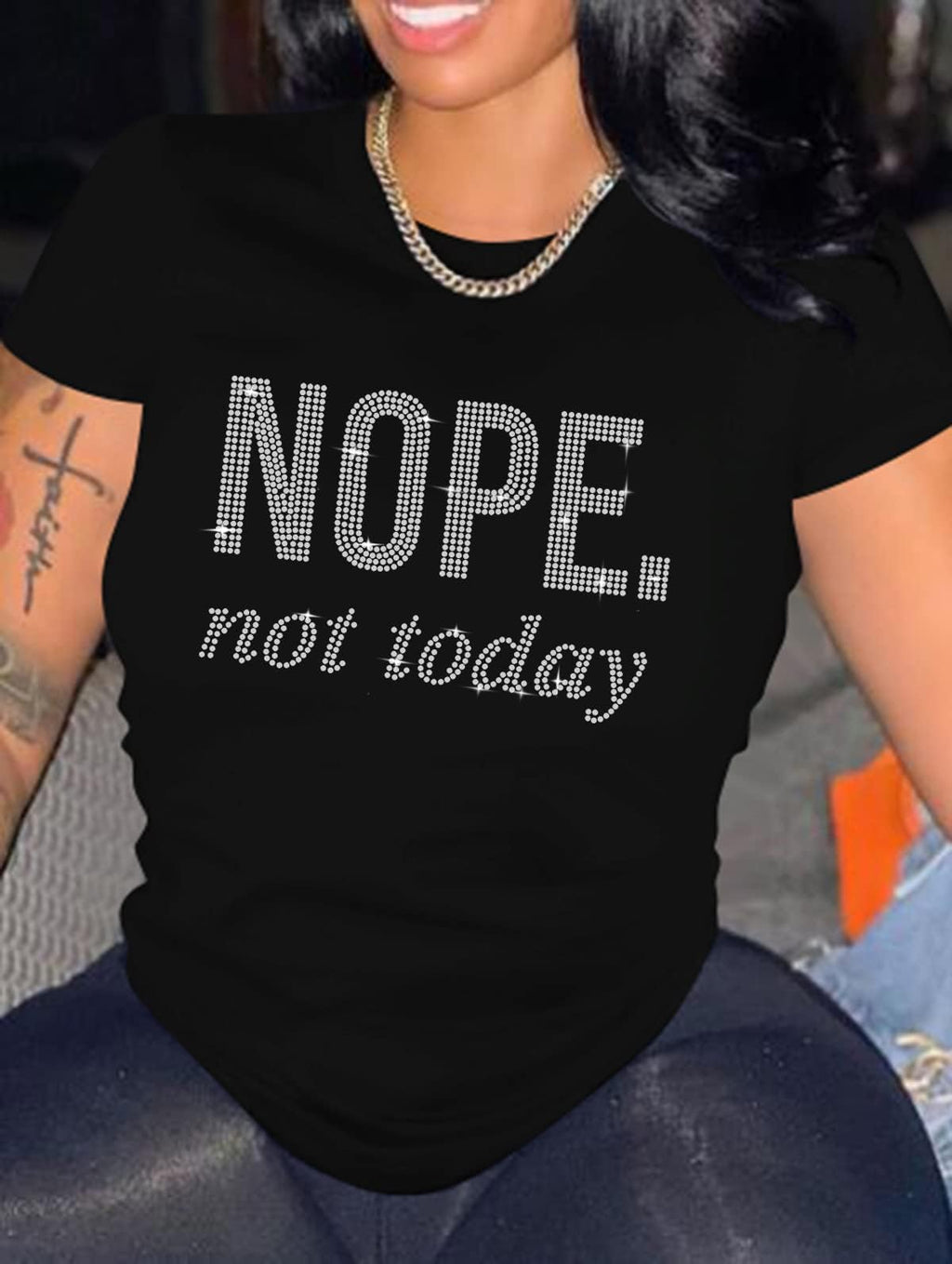 Hilinker Women's Funny Graphic Tees Summer Cute Tops Casual Loose Short Sleeve T Shirts Nope Black X-Large