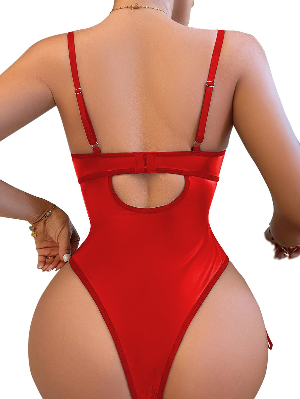 Lilosy Petite Sexy Lace Up Floral Garter Underwire Teddy Bodysuit Lingerie Belt Women Top One Piece Red 2X-Small