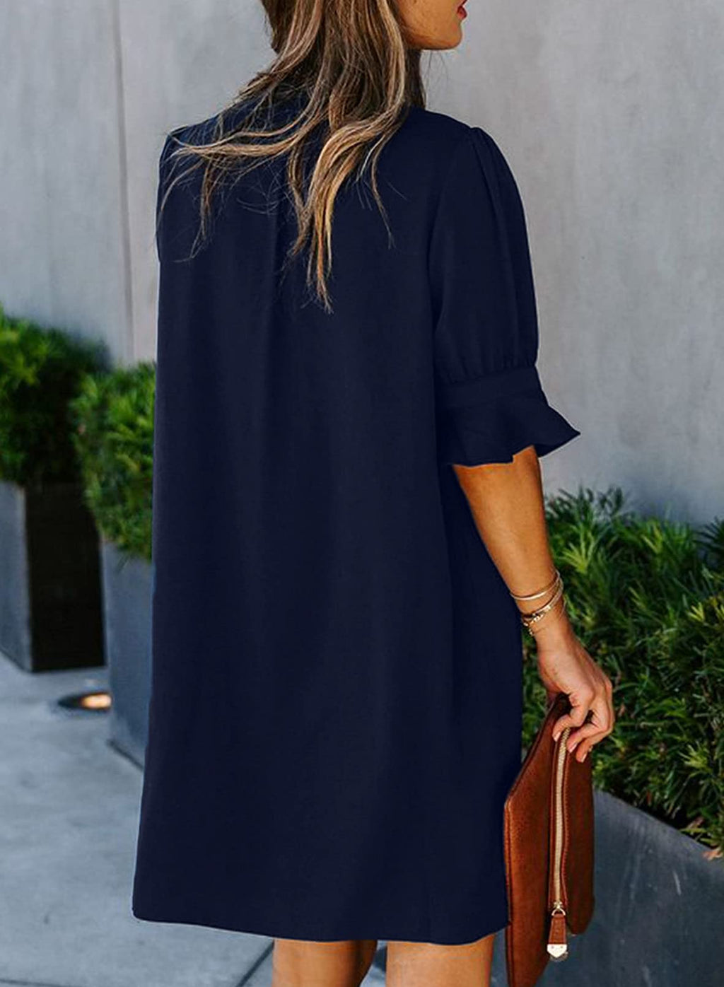 QACOHU Summer Dresses for Womens 2026 V-Neck Short Sleeve Breathable Soft Skin-Friendly Comfortable Tunic Dress Blue L