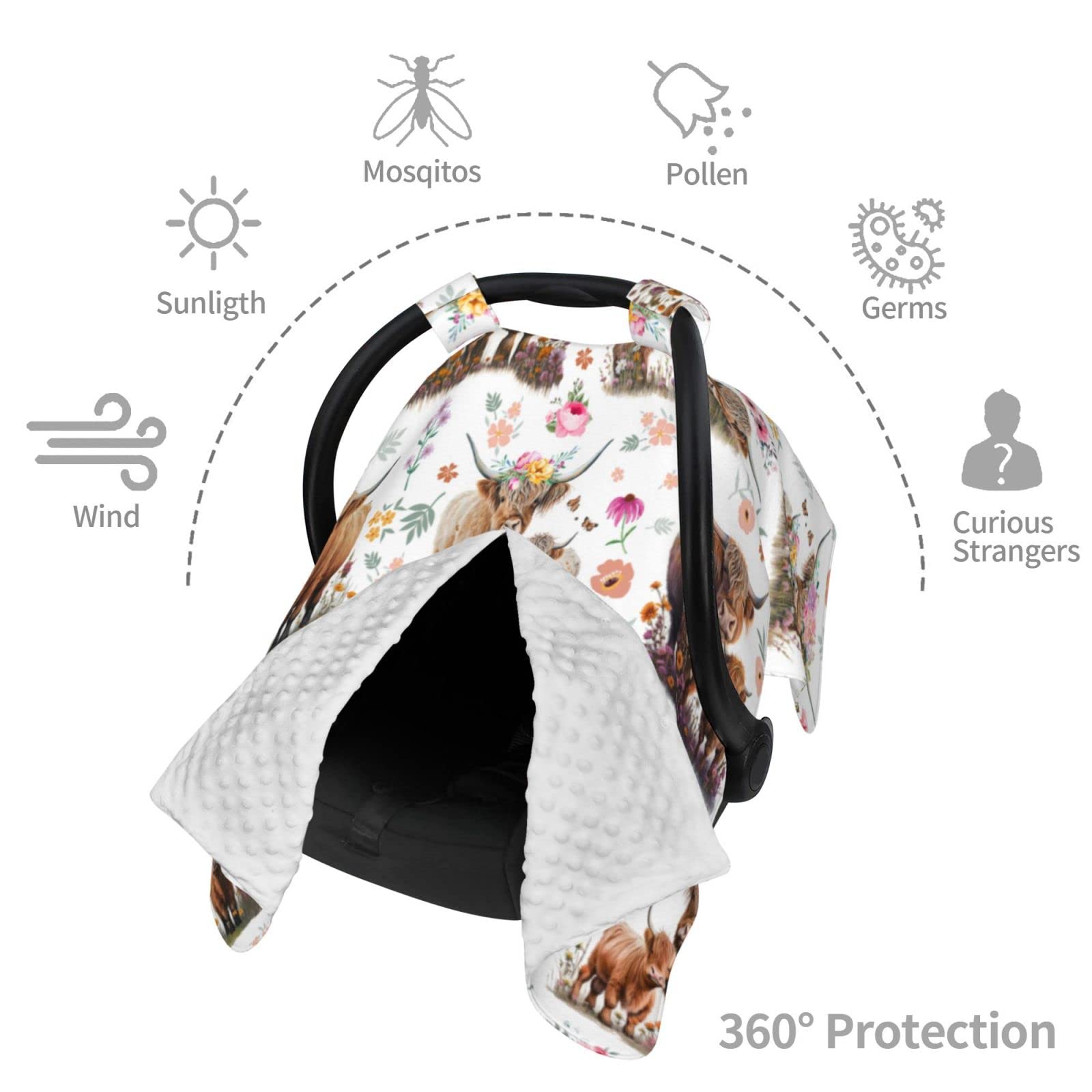 Highland Cow Baby Car Seat Canopy Cover Multi Use Nursing Cover for Newborn Car Seat Canopy Mom Nursing Breastfeeding Covers Newborn Shower Gifts