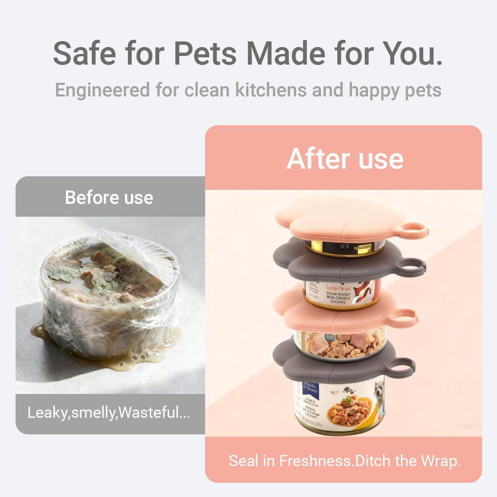 Ydeer Pet Food Can Lids And Spoon,2 Pack Pet Food Can Covers, One Fit 3 Standard Size Cans,For Dog And Cat Food Cans,Grey,Pink