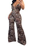 WDIRARA Women's Sexy Wide Leg Night Out Leopard Print Jumpsuits Brown 3X-Large