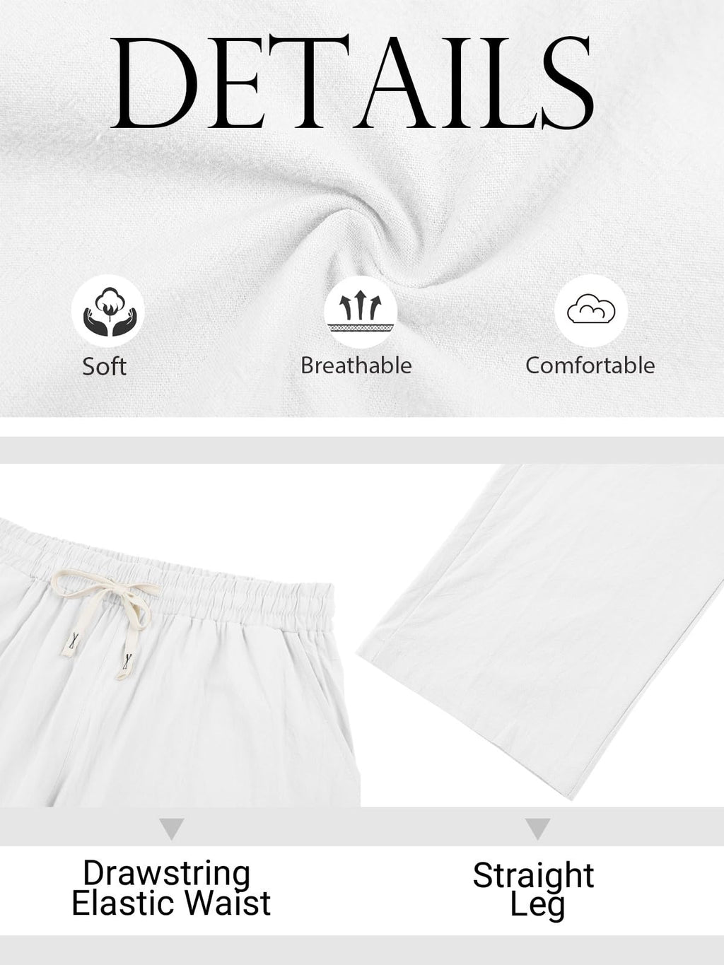 TRFIC Men's Linen Pants Casual Beach Summer Pant Elastic Waist Drawstring Lightweight Trousers