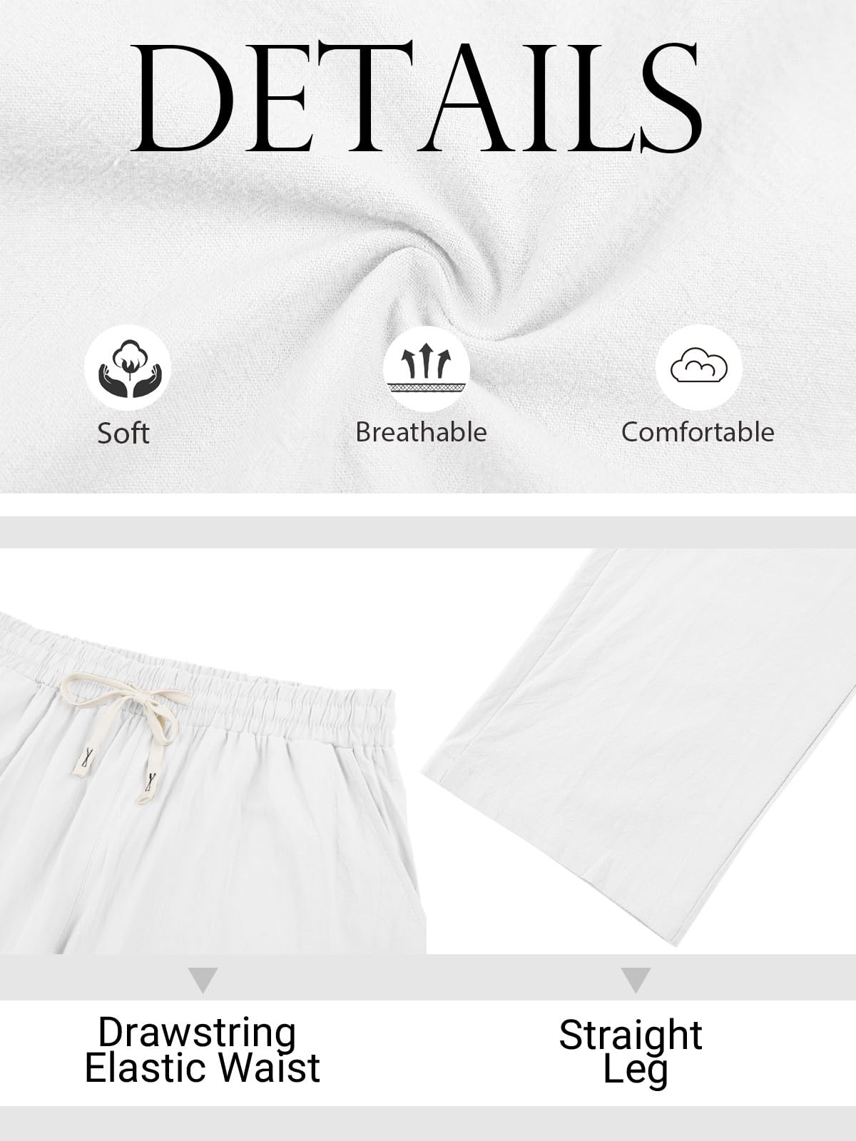 TRFIC Men's Linen Pants Casual Beach Summer Pant Elastic Waist Drawstring Lightweight Trousers